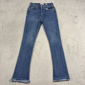 Re/Done The Elsa Jeans Womens 26 Split Raw Hem Bootcut Blue Demim USA Made